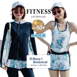 UPF50+ 防紫外線率99%以上 遮蓋身形 女士長袖防曬泳衣5件套裝 分體式 大碼背心連短褲及緊身褲 可愛媽媽款 圖 44