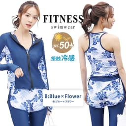 UPF50+ 防紫外線率99%以上 遮蓋身形 女士長袖防曬泳衣5件套裝 分體式 大碼背心連短褲及緊身褲 可愛媽媽款 圖 31