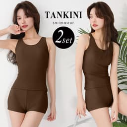Teddy Shop 女裝坦基尼分體泳衣兩件套 無袖連胸墊上衣 短褲 遮肚顯瘦運動泳衣 圖 66