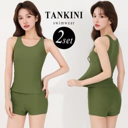 Teddy Shop 女裝坦基尼分體泳衣兩件套 無袖連胸墊上衣 短褲 遮肚顯瘦運動泳衣 圖 63