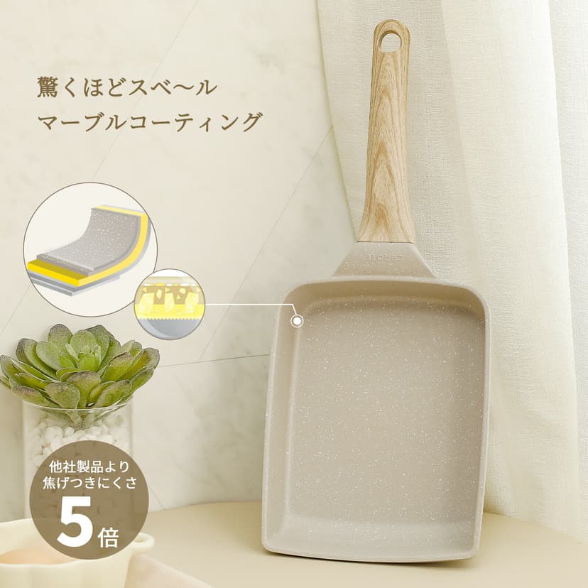 CAROTE Cosy系列 大理石易潔煎蛋鍋 14×18cm 連蓋 IH對應 灰色 圖 2