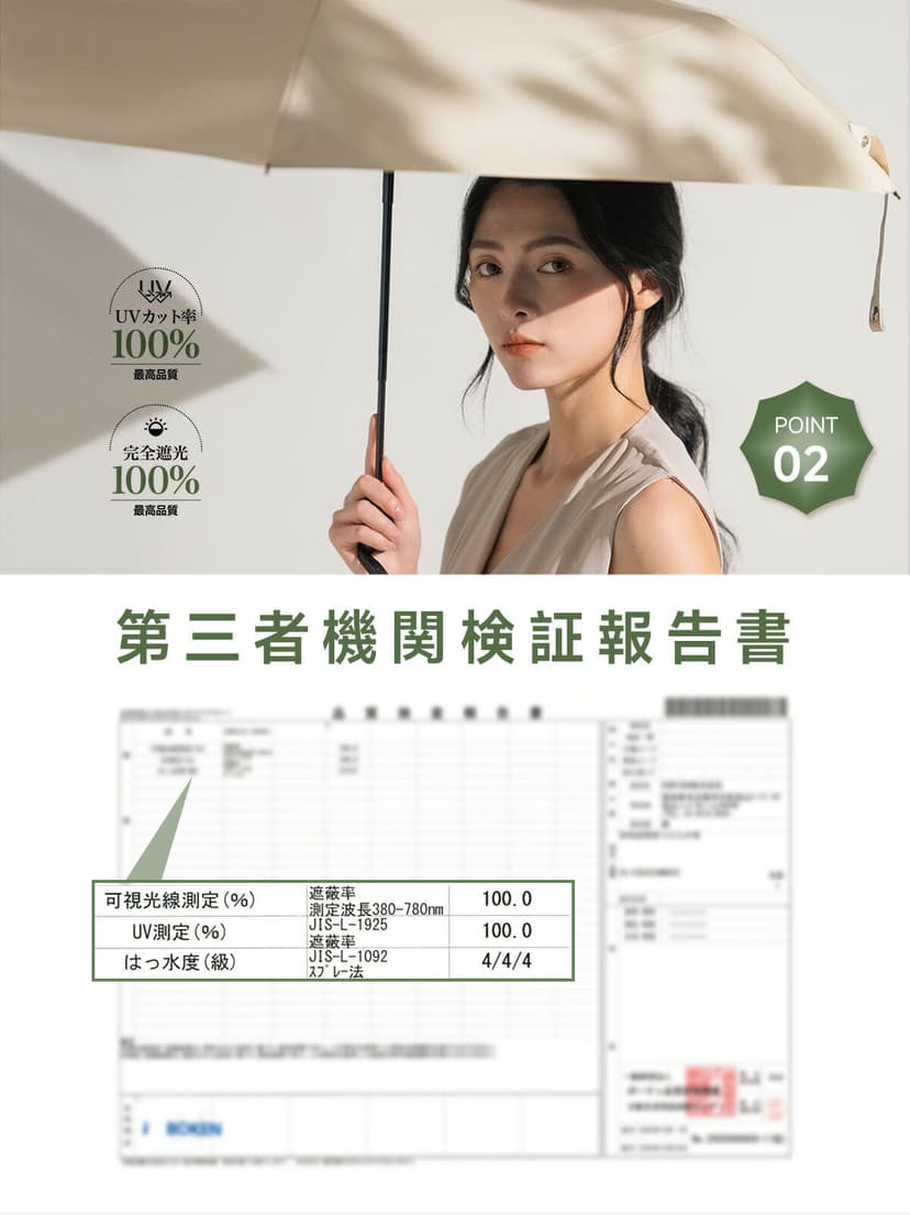 KONCIWA 高遮熱摺疊太陽傘 完全遮光 UV100% 輕量約220g 形狀記憶 5秒收納 自動開關 晴雨兩用 圖 7