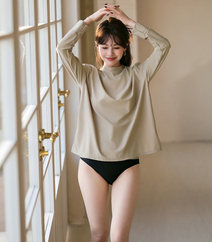 Teddy Shop UPF50+ 女裝防曬長袖泳衣套裝 3件套 連胸墊上衣、緊身褲及短褲 99%抗UV 小企領 拇指孔 遮肉顯瘦 圖 14