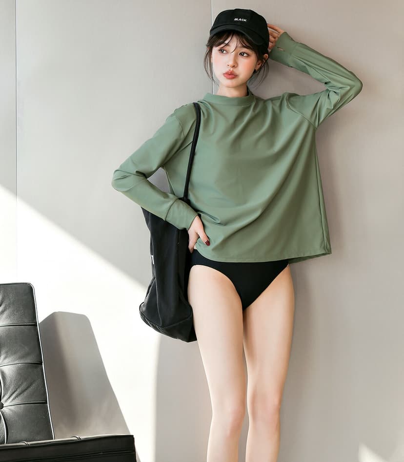 Teddy Shop UPF50+ 女裝防曬長袖泳衣套裝 3件套 連胸墊上衣、緊身褲及短褲 99%抗UV 小企領 拇指孔 遮肉顯瘦 圖 19
