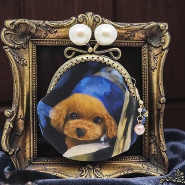 gonta「維梅爾戴珍珠耳環的貴婦犬」金屬扣散銀包(金屬框寬度8.5厘米)