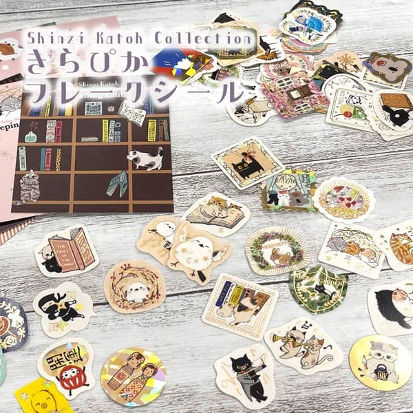 Shinzi Katoh 貓咪閱讀燙金亮片貼紙