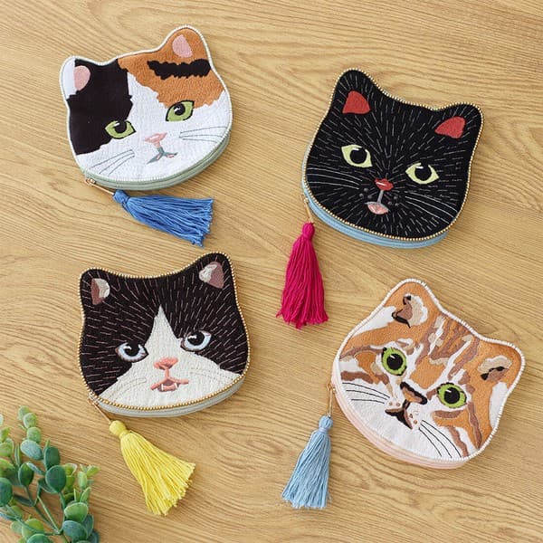 貓咪刺繡珠片散銀包