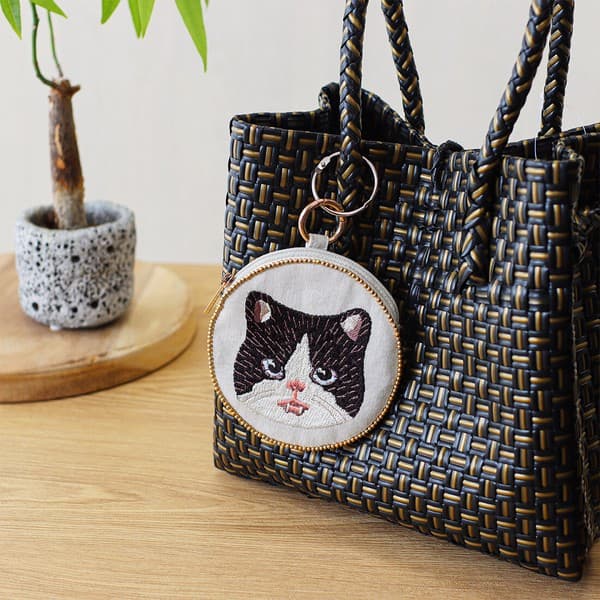 貓咪刺繡圓形珠片小袋