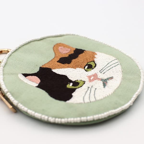 貓咪刺繡圓形珠片小袋