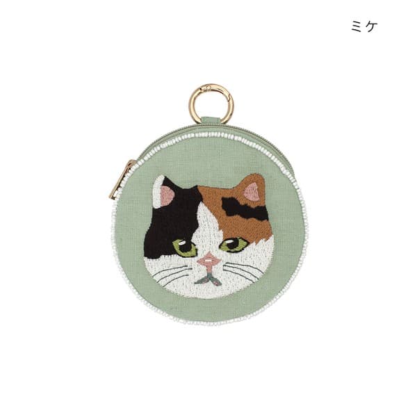 貓咪刺繡圓形珠片小袋
