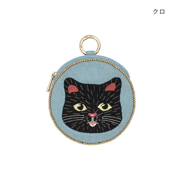 貓咪刺繡圓形珠片小袋
