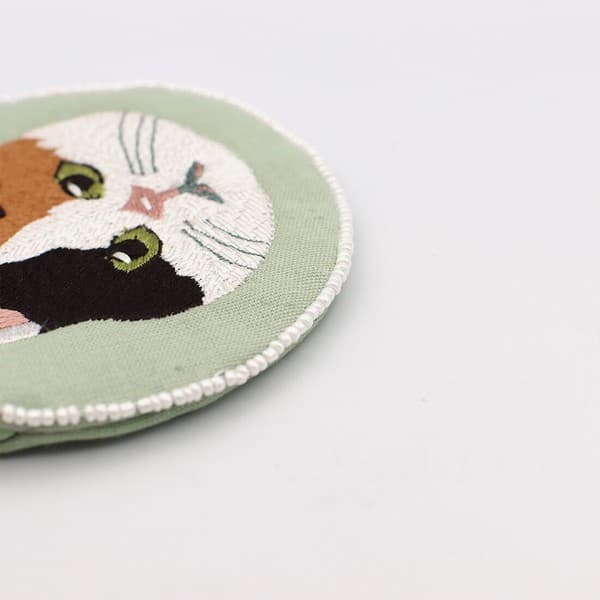 貓咪刺繡圓形珠片小袋