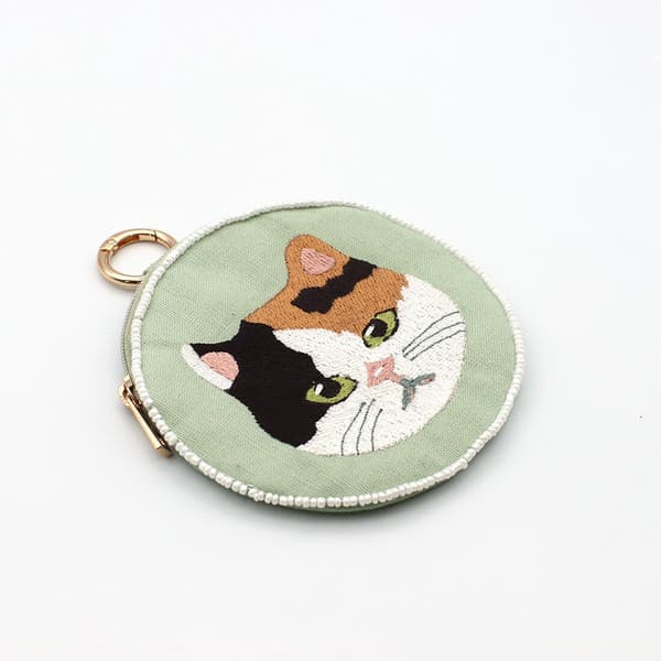 貓咪刺繡圓形珠片小袋