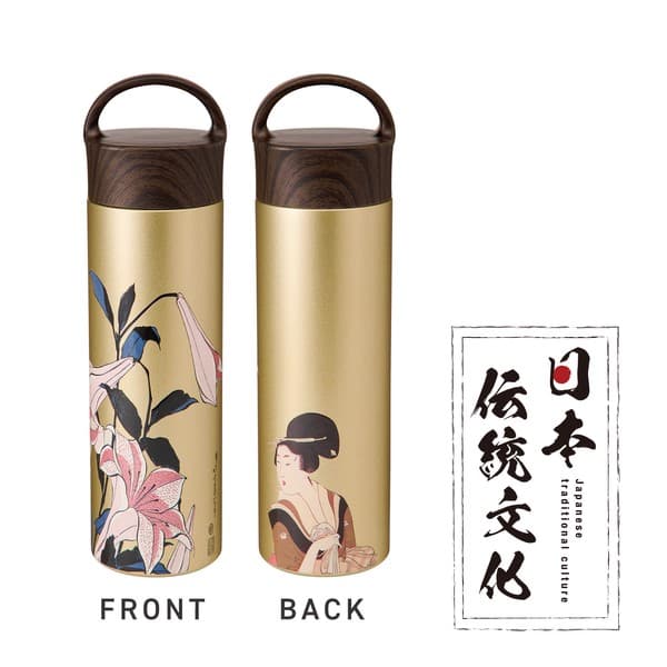 日本傳統文化系列不鏽鋼保溫瓶 400ml 百合圖案